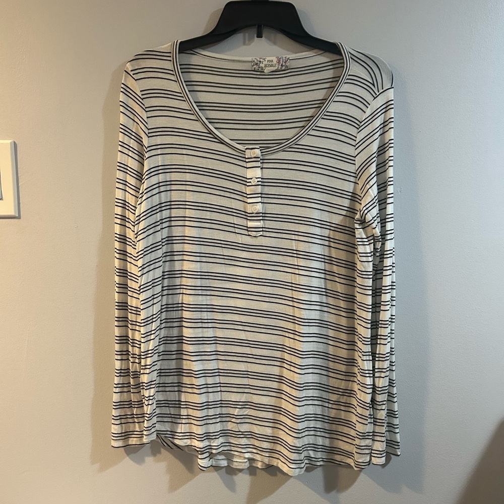 Pink republic size large long sleeve thin striped shirt